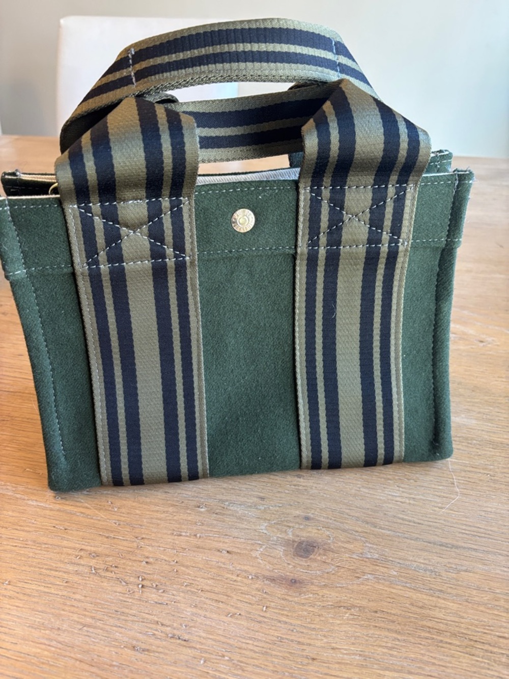 Striped-Handle Olive Green Canvas Messenger Bag